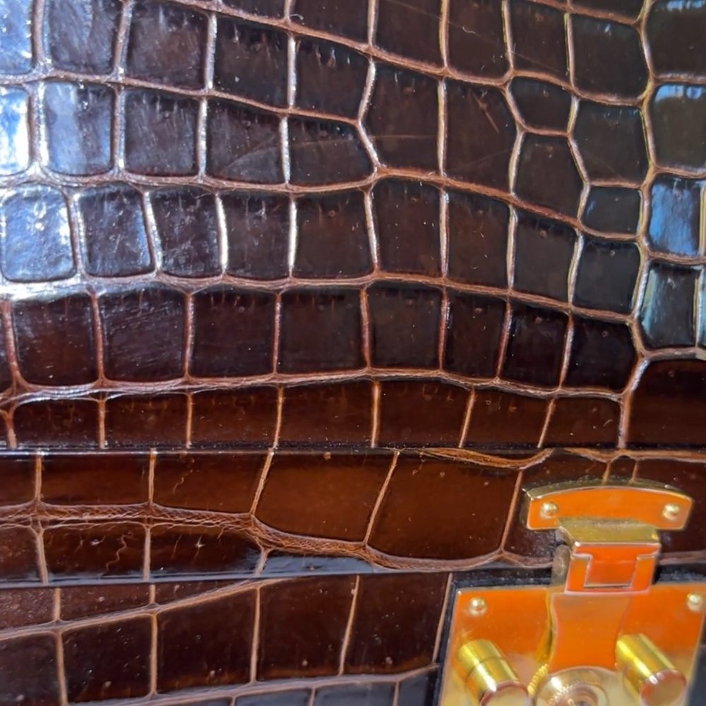 ❌❌ Hermes Crocodile Doctor's Bag Sac Mallette Marron Fonce Shiny Vintage tote - Picture 15 of 16